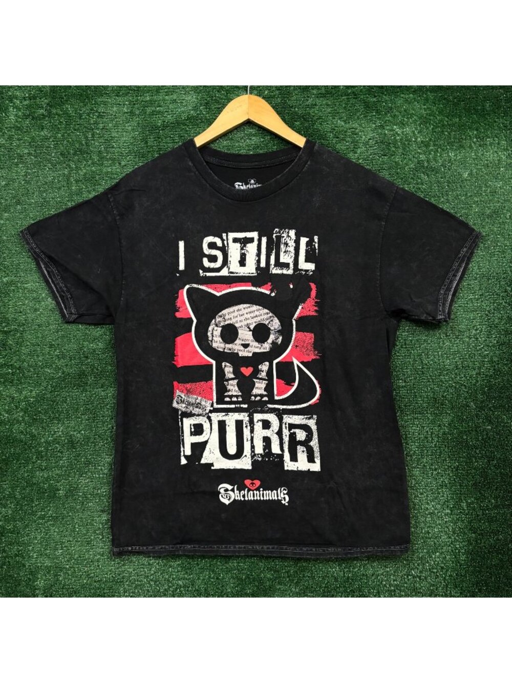 Skelanimals I Still Purr Cat Mineral Wash T-Shirt Size Large